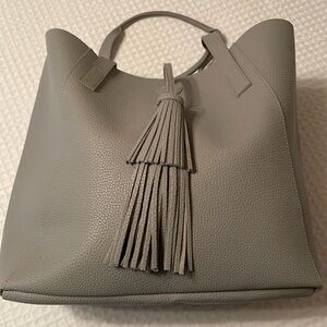 NWOT grey tote   Shoulder straps, double tassels